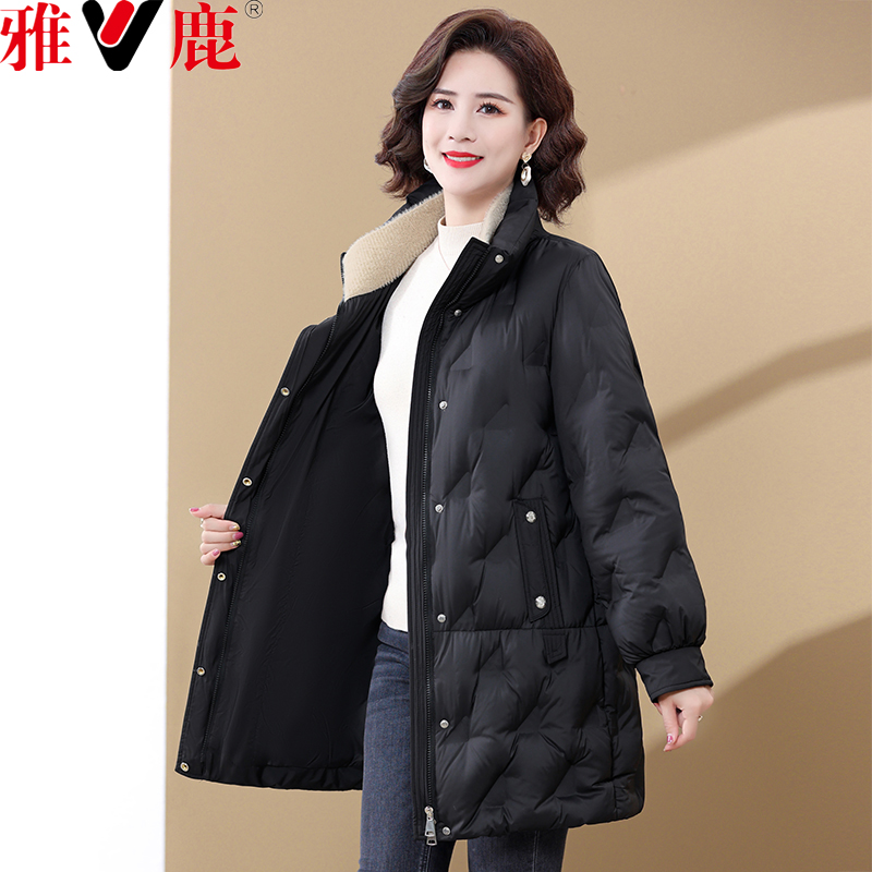 V/雅鹿2023冬新款中老年妈妈装羽绒服宽松显瘦加厚保暖外套白鸭绒