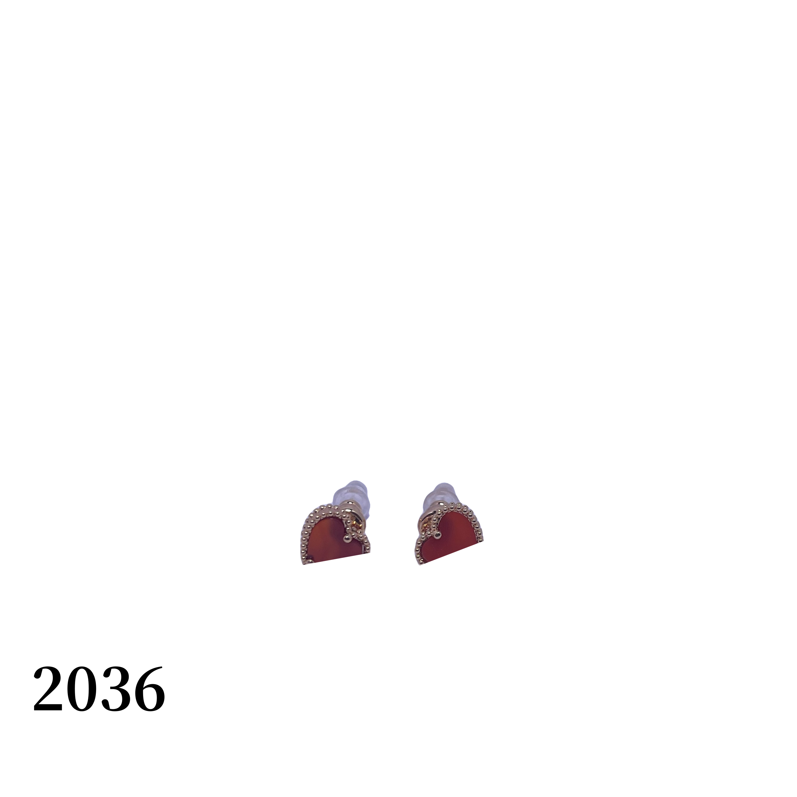 铜合金耳饰 【2036】轻奢红色桃心耳钉项链