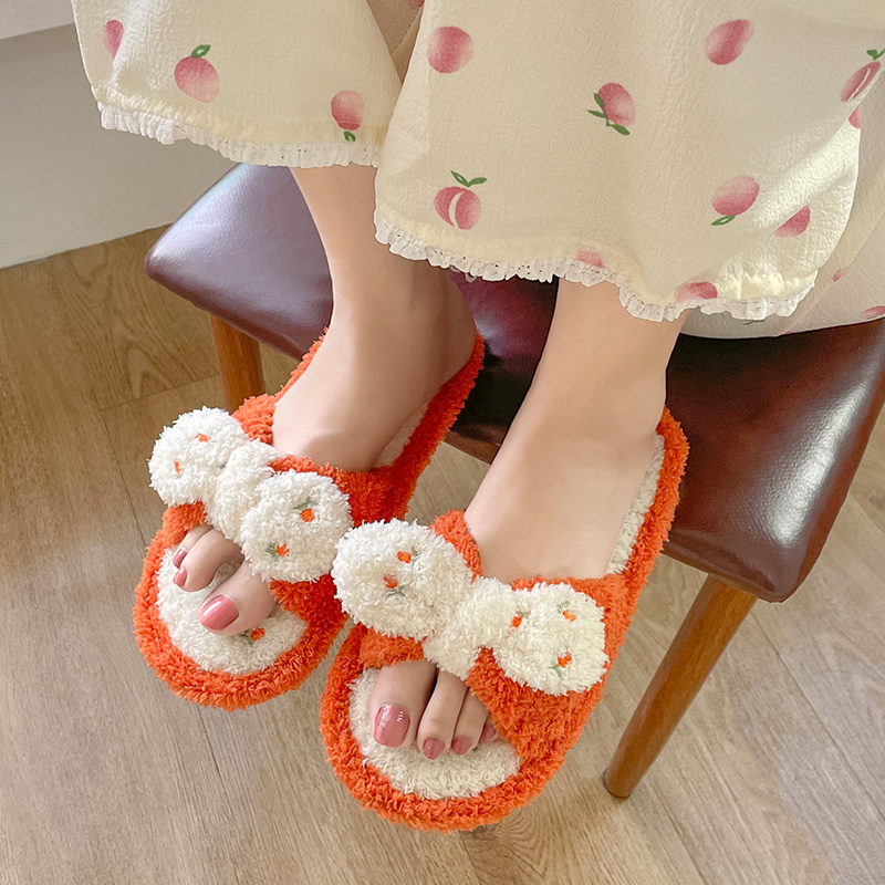【步百步】秋冬新款W818玫瑰蝴蝶可爱居家棉拖鞋女