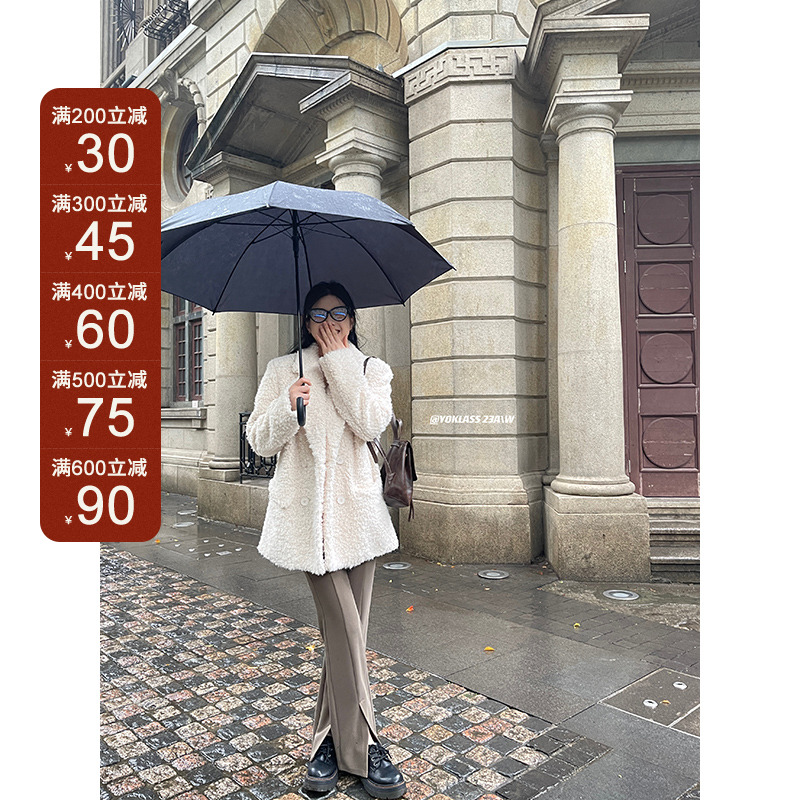 王少女的店【现现】灰咖色时尚修身微喇裤松紧腰直筒长裤 K11373S34