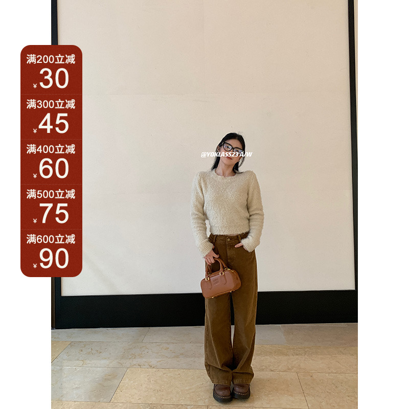 王少女的店 棕色百搭宽松直筒休闲裤美拉德时尚显瘦长裤K14056S34