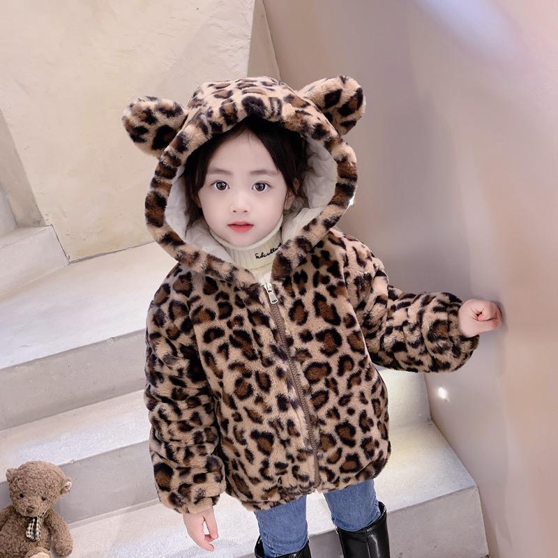 女童深秋豹纹棉衣儿童秋冬款小童保暖夹棉加厚衣服女宝宝洋气外套