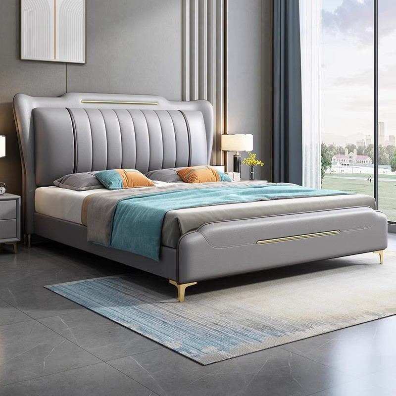 【牛哥严选店】简约主卧轻奢纳帕皮实木双人大床皮艺软包床WC1908-1