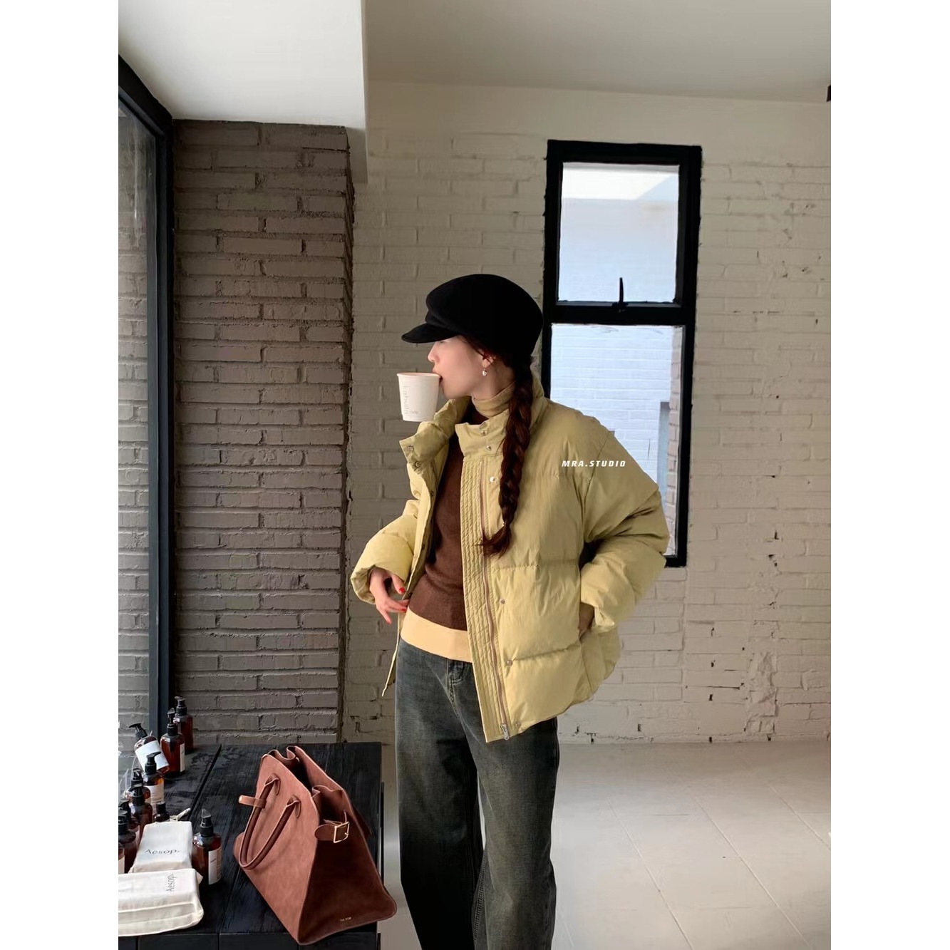 L-8132#MRA#冬季简约百搭保暖羽绒服外套面包服(福利)(90白鸭绒)