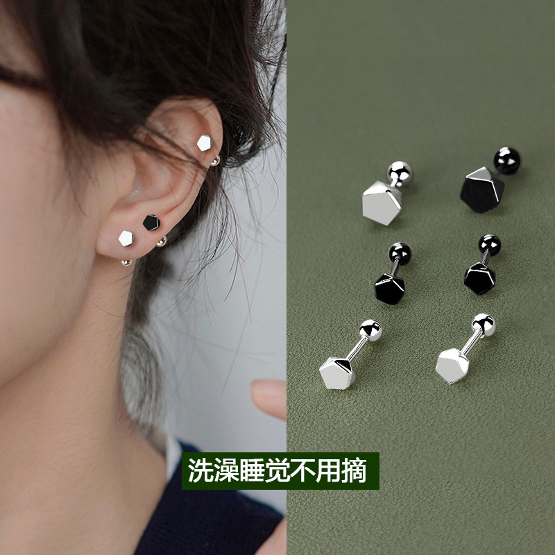 925银耳饰 几何不规则带帽耳钉小众设计高级感韩版轻奢潮个性耳饰