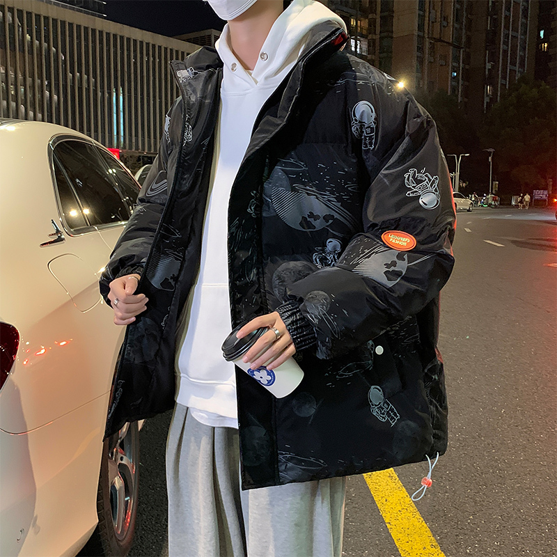 美式宇航员PU皮立领棉衣男款秋冬季潮牌宽松加绒晋江棉服保暖外套