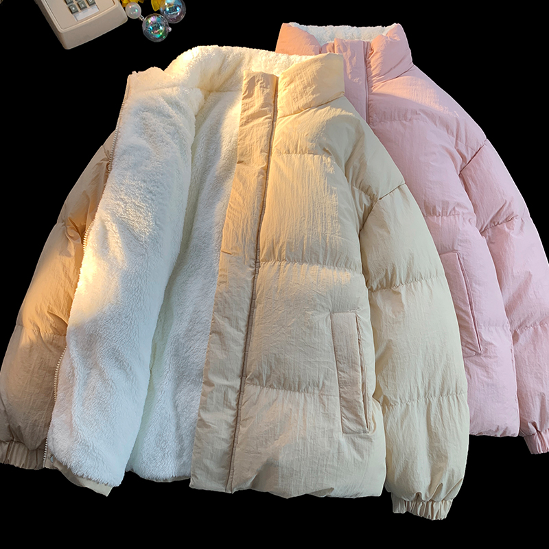 仿羊羔毛棉衣外套男冬季保暖加绒加厚棉服青年潮牌晋江棉袄冬装