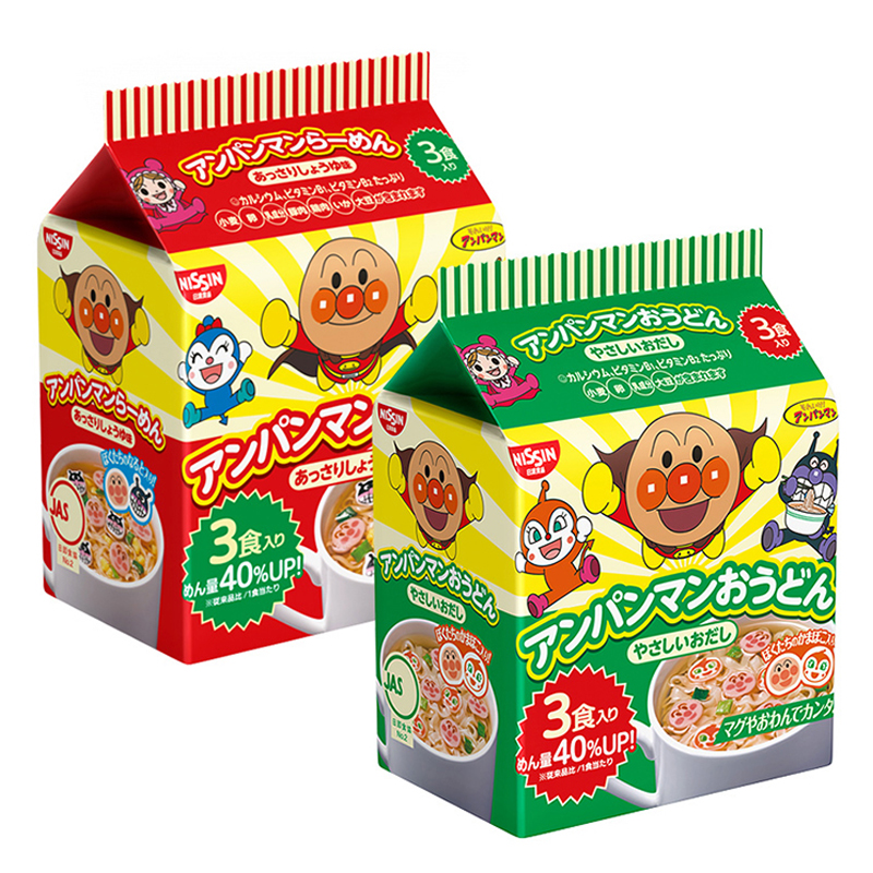 日本进口面包超人绿袋红袋泡面90g*1袋含3包入卡通造型早餐方便面