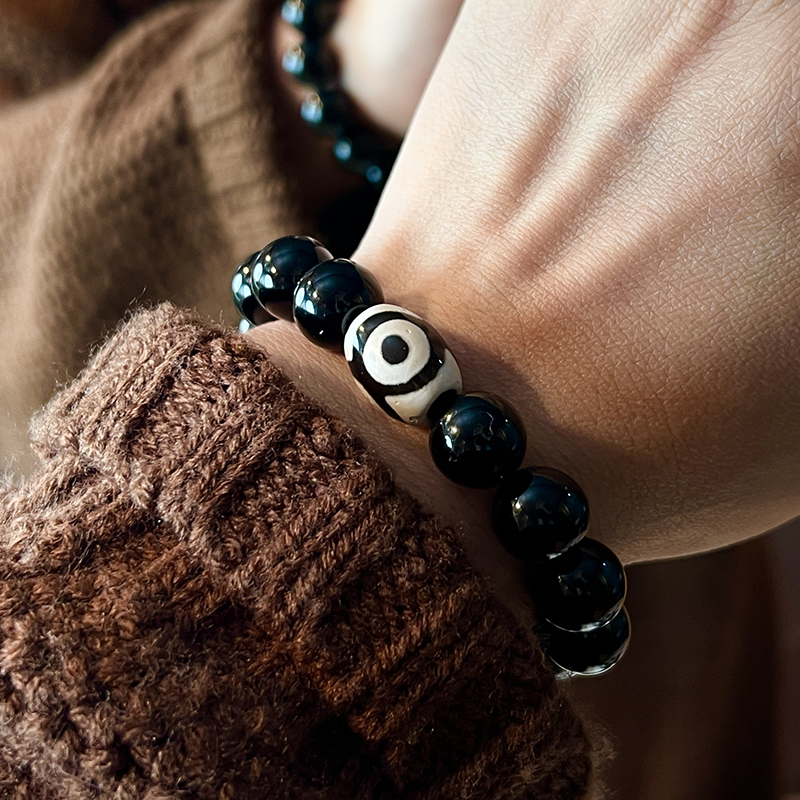 非金属手链 天然石男士手串珠子黑色手链高级感复古时尚男生饰品