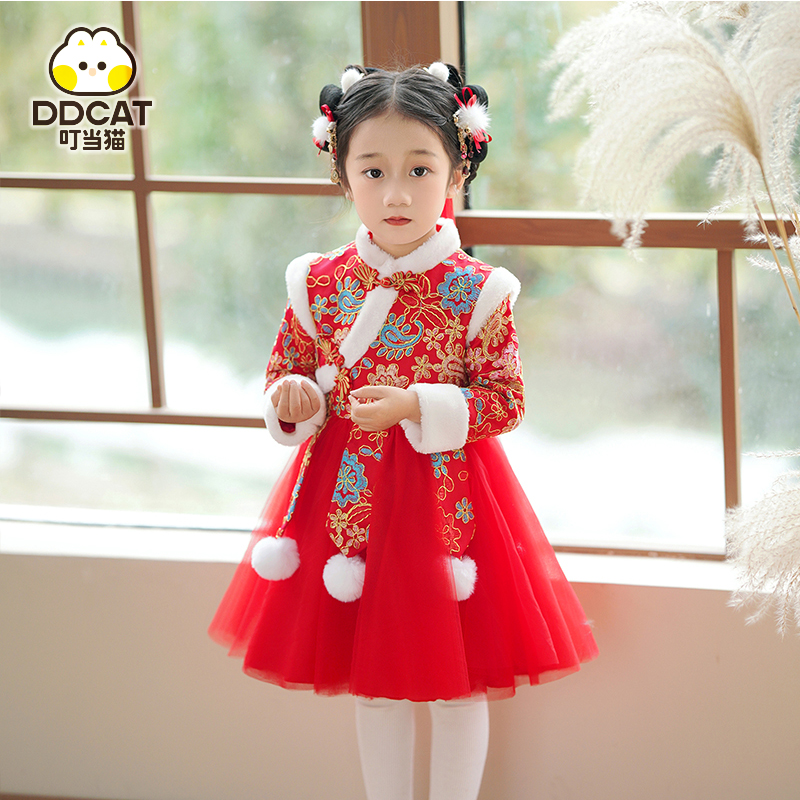 叮当猫儿童拜年服喜庆过年女童汉服连衣裙中国风