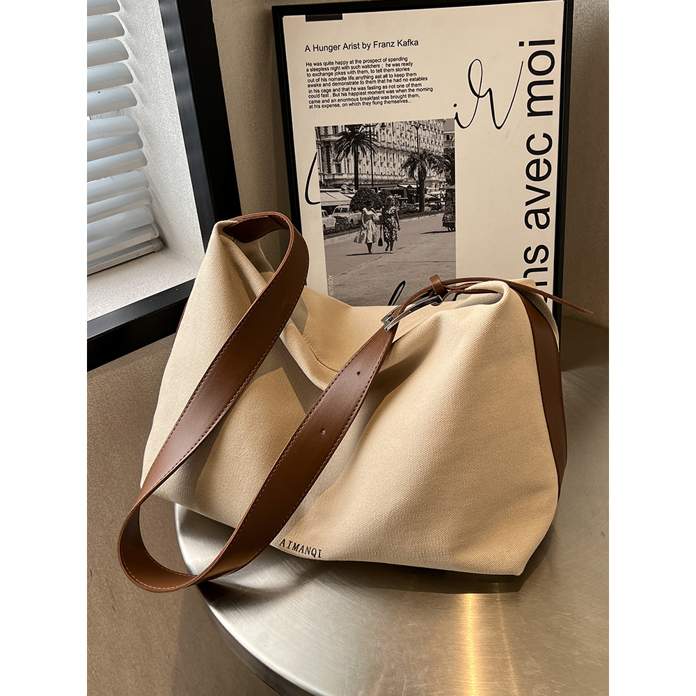 帆布包包女大容量2023新款高级质感秋冬百搭单肩斜挎包通勤托特包