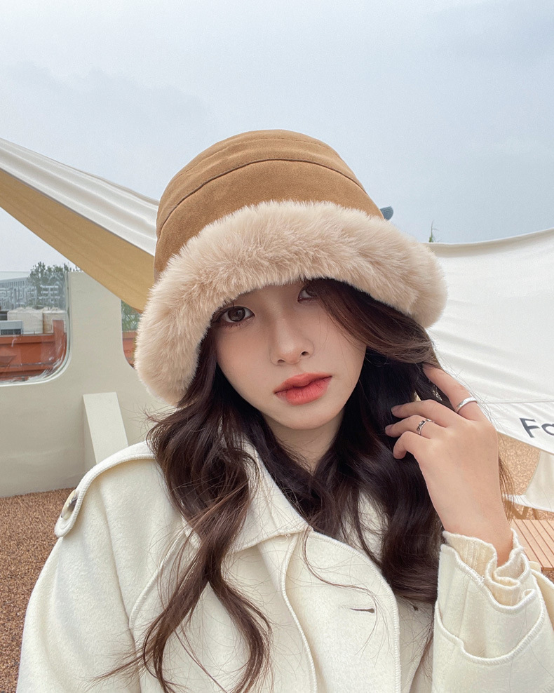 毛绒渔夫帽女冬季新款加厚保暖盆帽 防风雷锋帽绒蒙古帽
