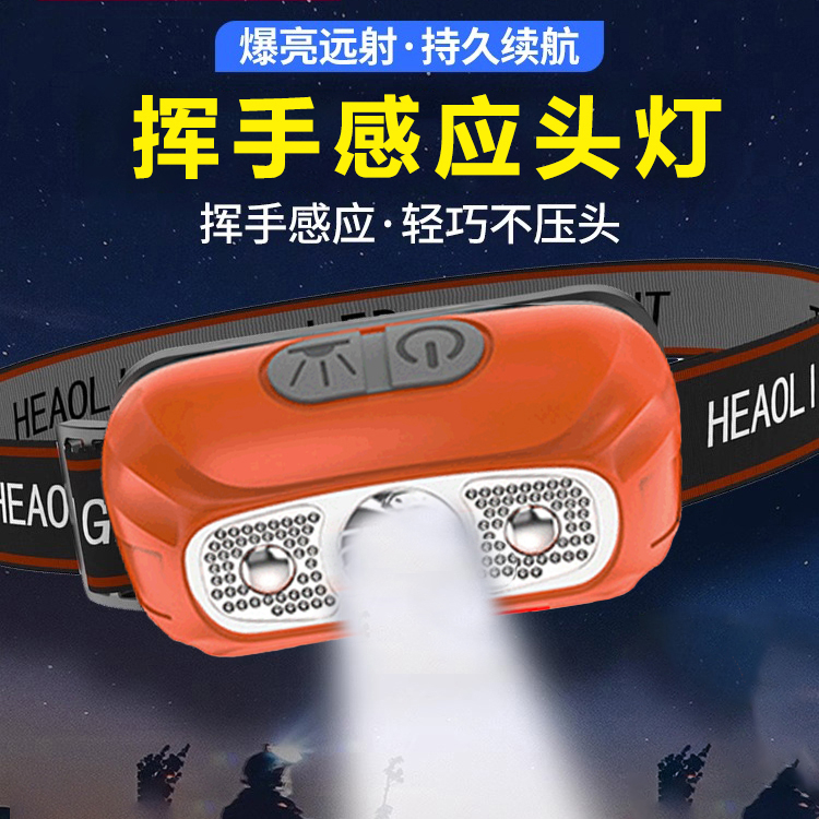 超亮头灯 USB充电双感应开关调节钓鱼灯户外轻量小巧头戴式照明灯