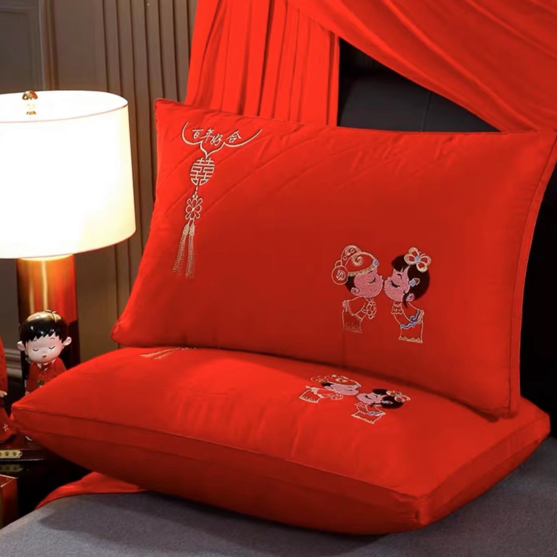 22*结婚枕头一对装大红色婚庆护颈椎枕芯新房成人陪嫁新婚情侣枕