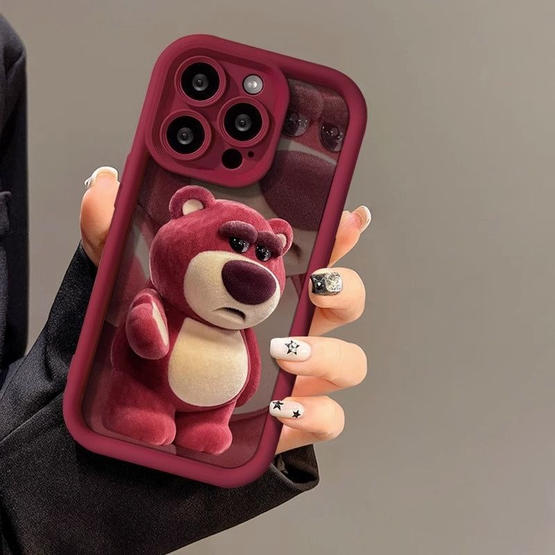 毛绒草莓熊适用苹果15Pro高颜值XS防摔iPhone14promax手机壳13Pro