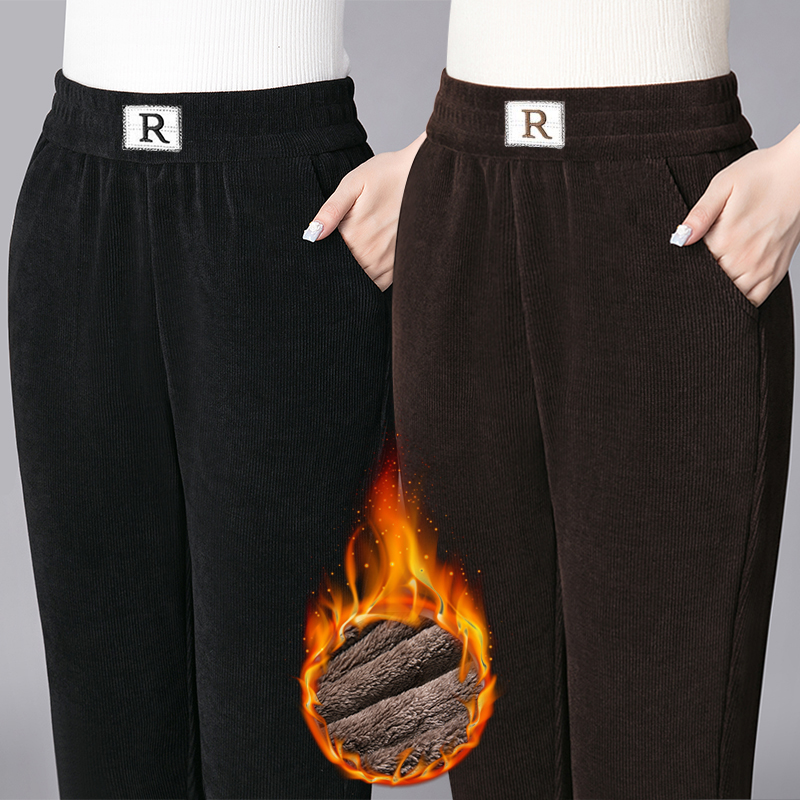 冬季特厚银狐绒雪尼尔妈妈裤高腰弹力直筒裤宽松显瘦休闲裤大码