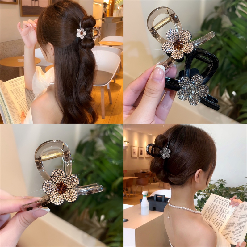 非金属亚克力发饰 简约中号抓夹闪闪花朵发抓后脑勺发夹顶夹发饰
