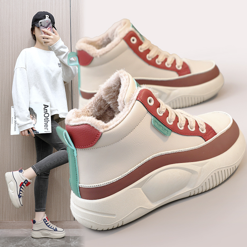 K8653冬季高帮鞋女2023新款加绒加厚保暖厚底增高学生休闲运动鞋