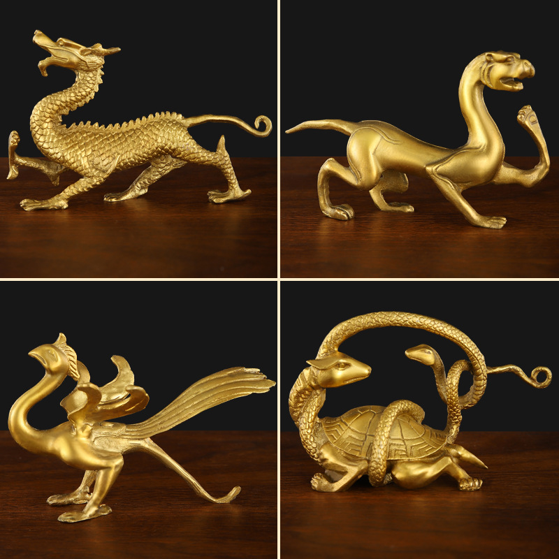 【師傅推荐】纯铜四方神兽摆件青龙白虎朱雀玄武四大神兽一套黄铜