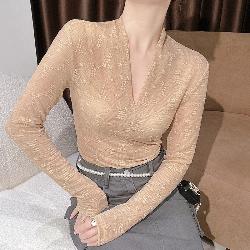 黑色蕾丝打底衫女2023早秋新款长袖吊带裙薄款网纱内搭高级感上衣