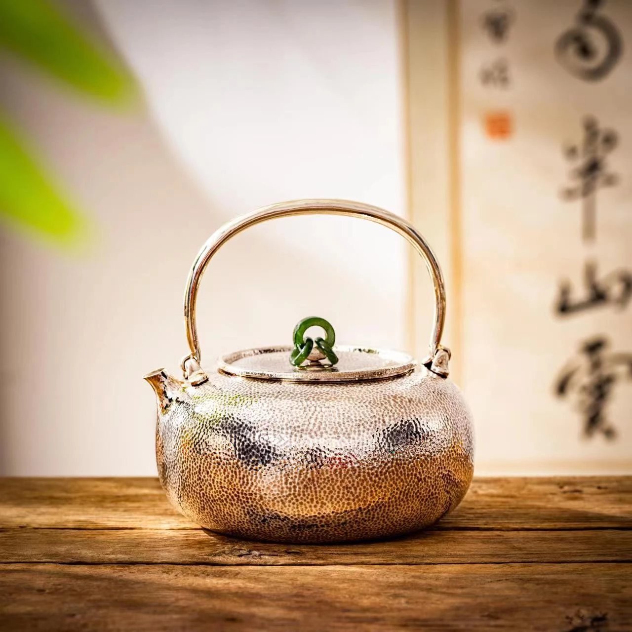 蜂鸟工坊手工艺品三环麻纹提梁壶银壶真锅烧水壶BHA2018