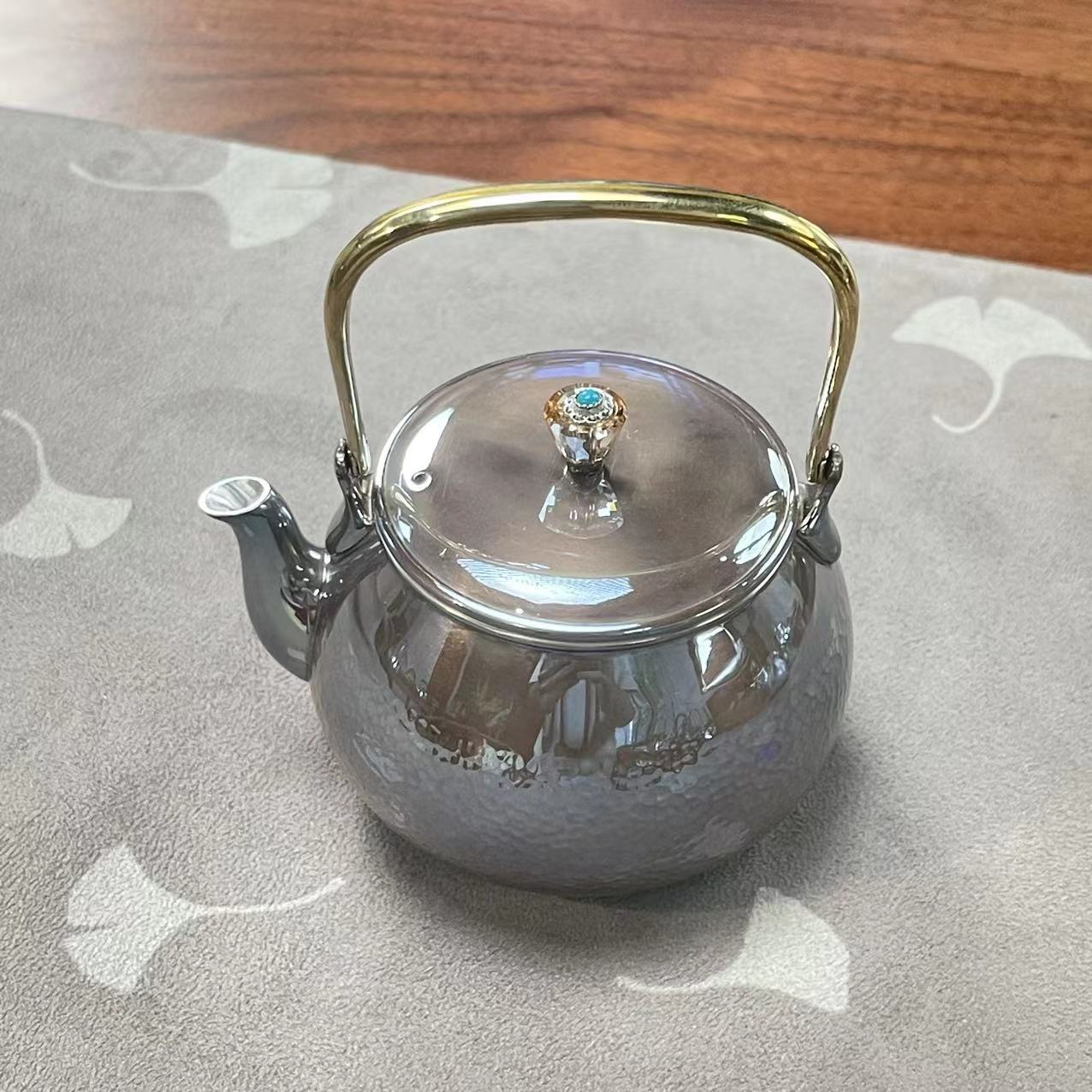 蜂鸟工坊小洞天锤纹紫皮苹果小提梁小壶银壶MJYXA10765