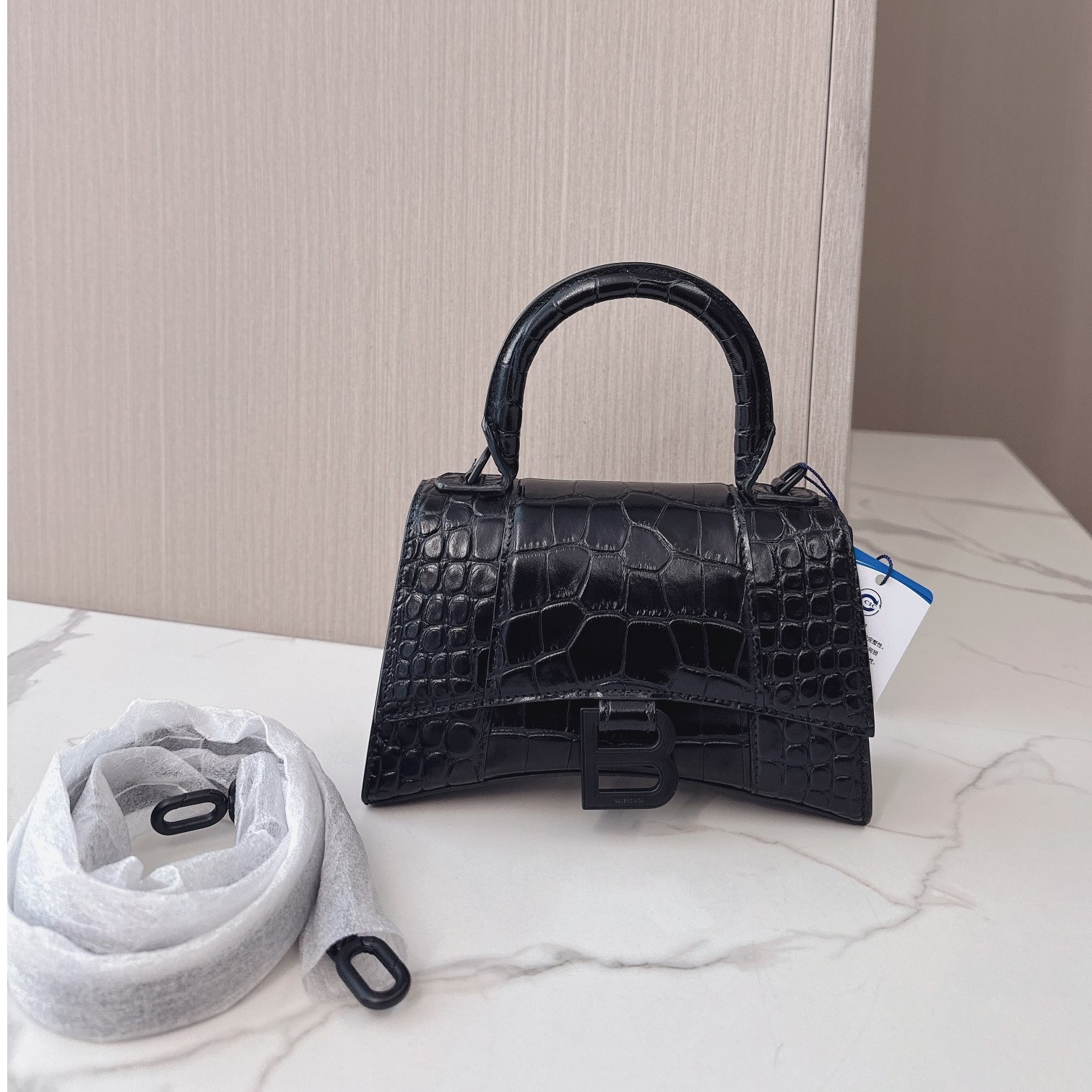 95新  孟溪专属/ Balenciaga soblack沙漏包鳄鱼压纹黑扣#9767