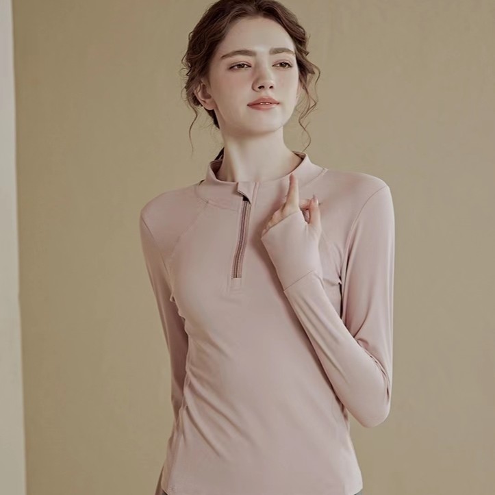 半拉链修身显瘦瑜伽服女长袖跑步训练速干运动上衣健身服外套