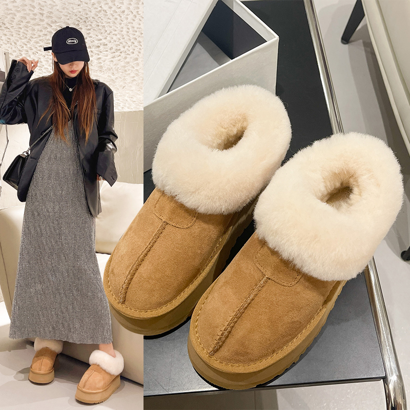 网红厚底雪地靴女2023冬季新款时尚百搭皮毛一体加绒加厚保暖棉鞋