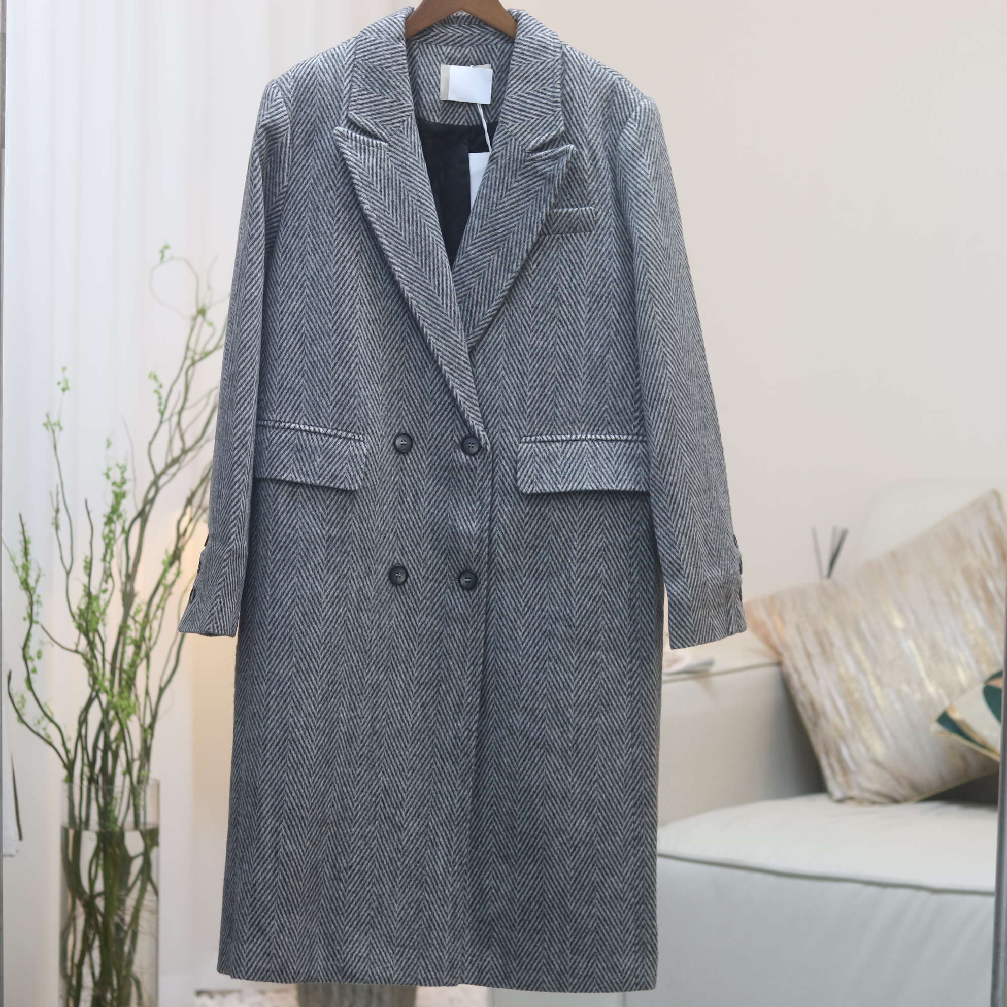 高品质原创设计黑色毛呢外套2384