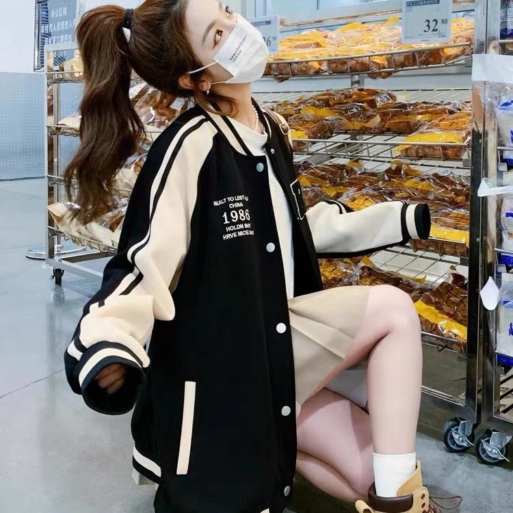 美式黑色刺绣棒球服外套女春秋2023新款休闲设计小个子高级感夹克