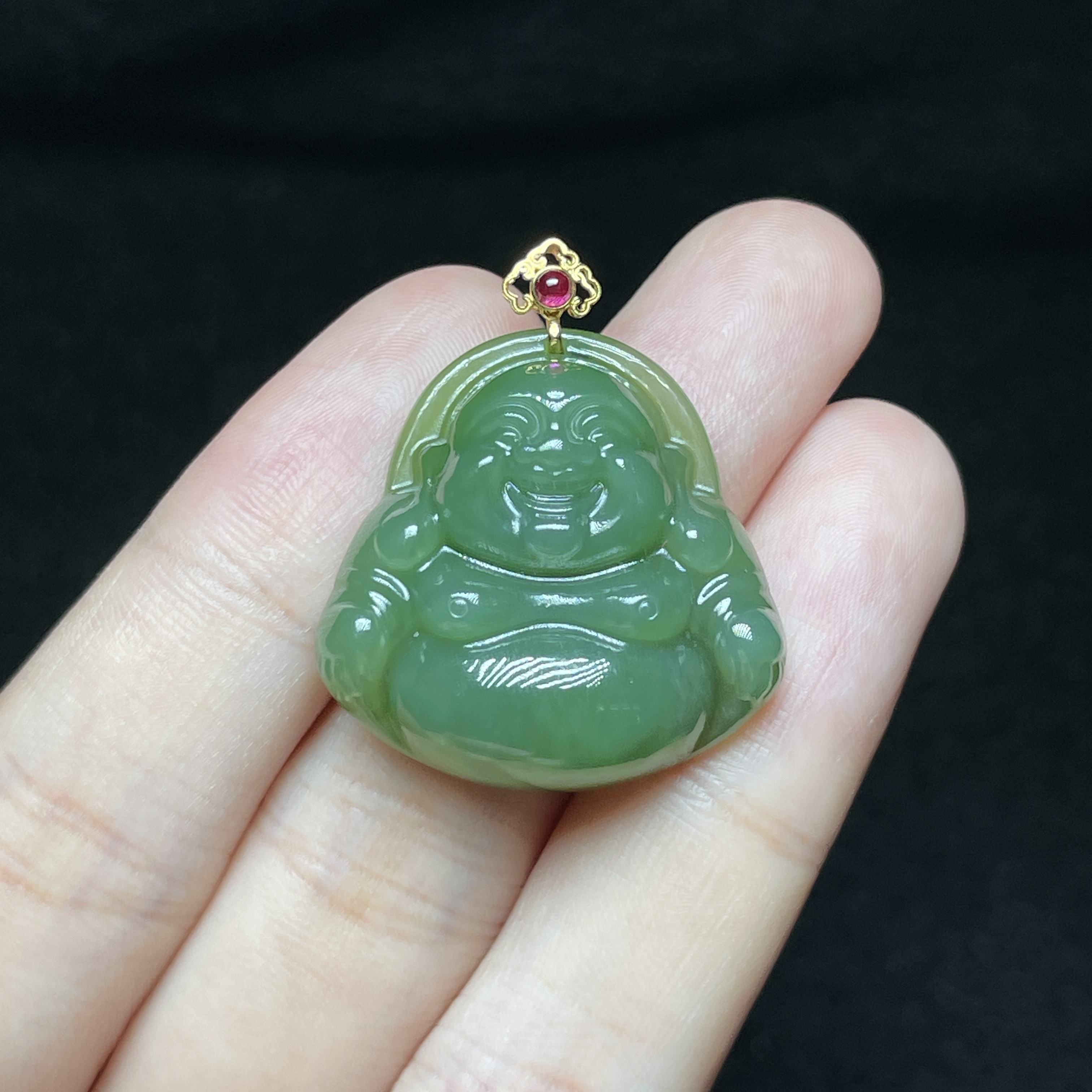 【小魏总珠宝】10 18k金镶和田玉珠宝吊坠（25*23*7mm+）