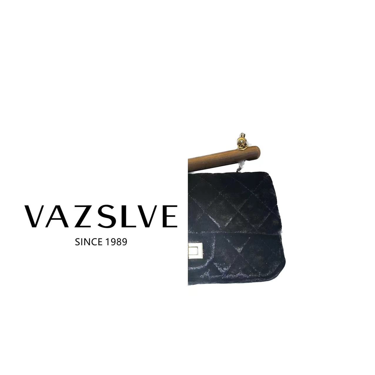 VAZSLVE/秋冬新款黑色轻奢时尚菱格肩包斜挎包#1026绒布-黑色