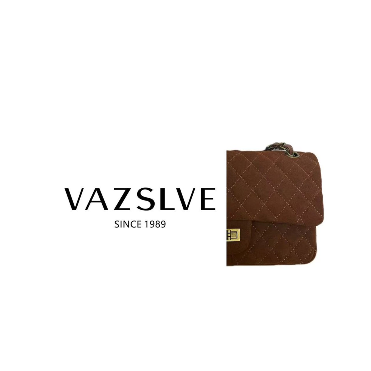 VAZSLVE/秋冬新款金棕色真皮时尚轻奢经典单肩斜挎CF包#1112-棕色