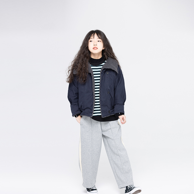 小小大星球童装冬 机车风加绒宽松厚外套 男女童时髦翻领夹克上衣