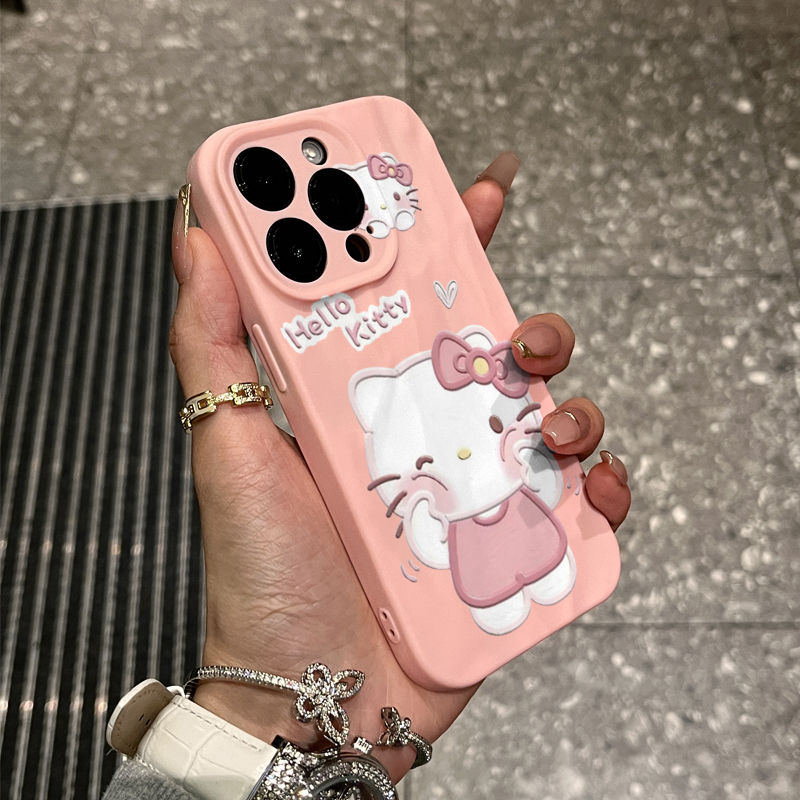 戳脸KT猫iPhone15/14promax手机壳褶皱苹果13/12/11x全包软套防摔