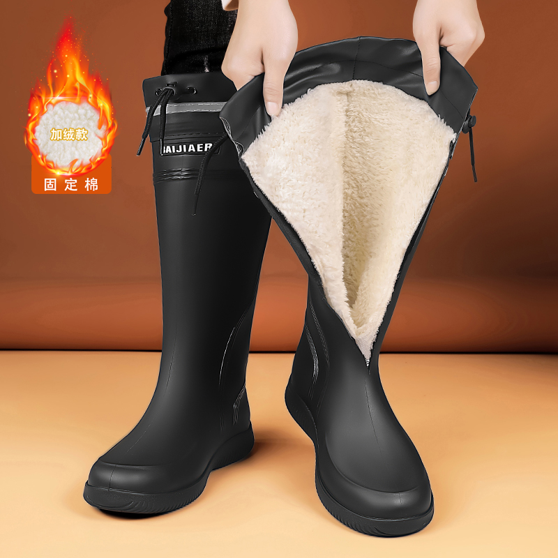 回力瑞雨鞋男款收口防水鞋高筒防滑雨靴冬天加绒工作胶鞋钓鱼鞋男