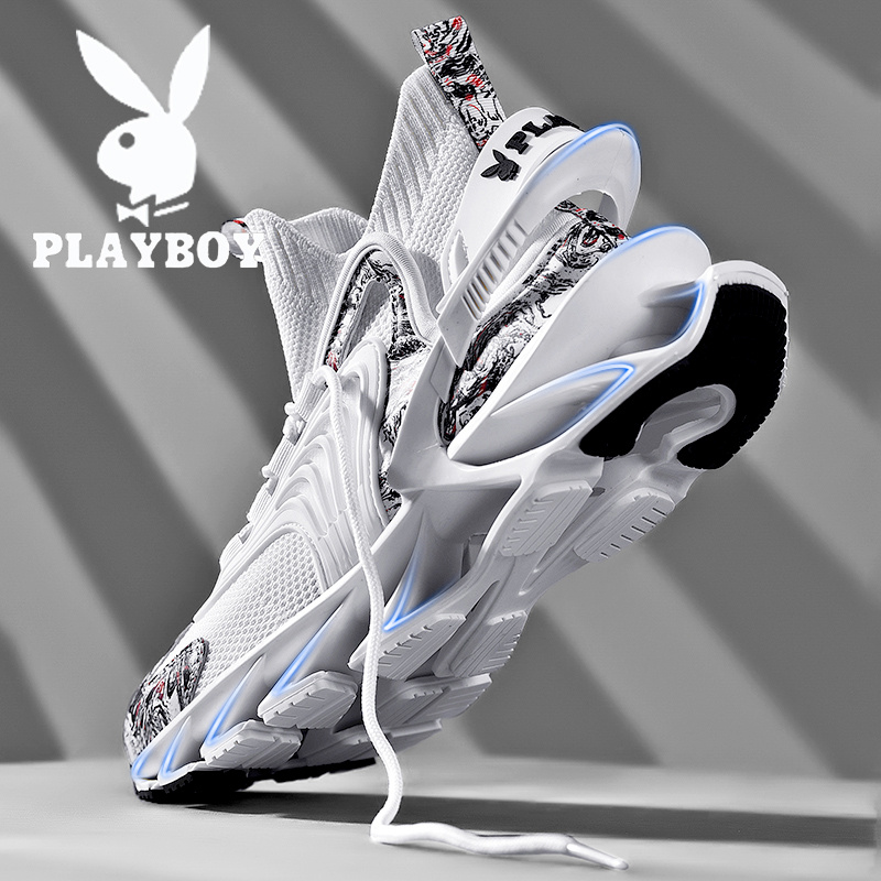 PLAYBOY男鞋2023年新款春秋薄款运动跑步刀锋鞋休闲增高透气鞋子