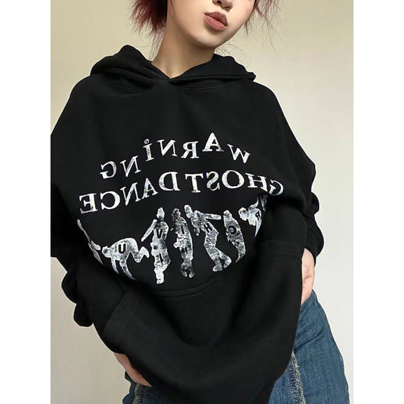 GLASSHOUSE新款美式复古小众宽松印花字母连帽卫衣女慵懒ins风