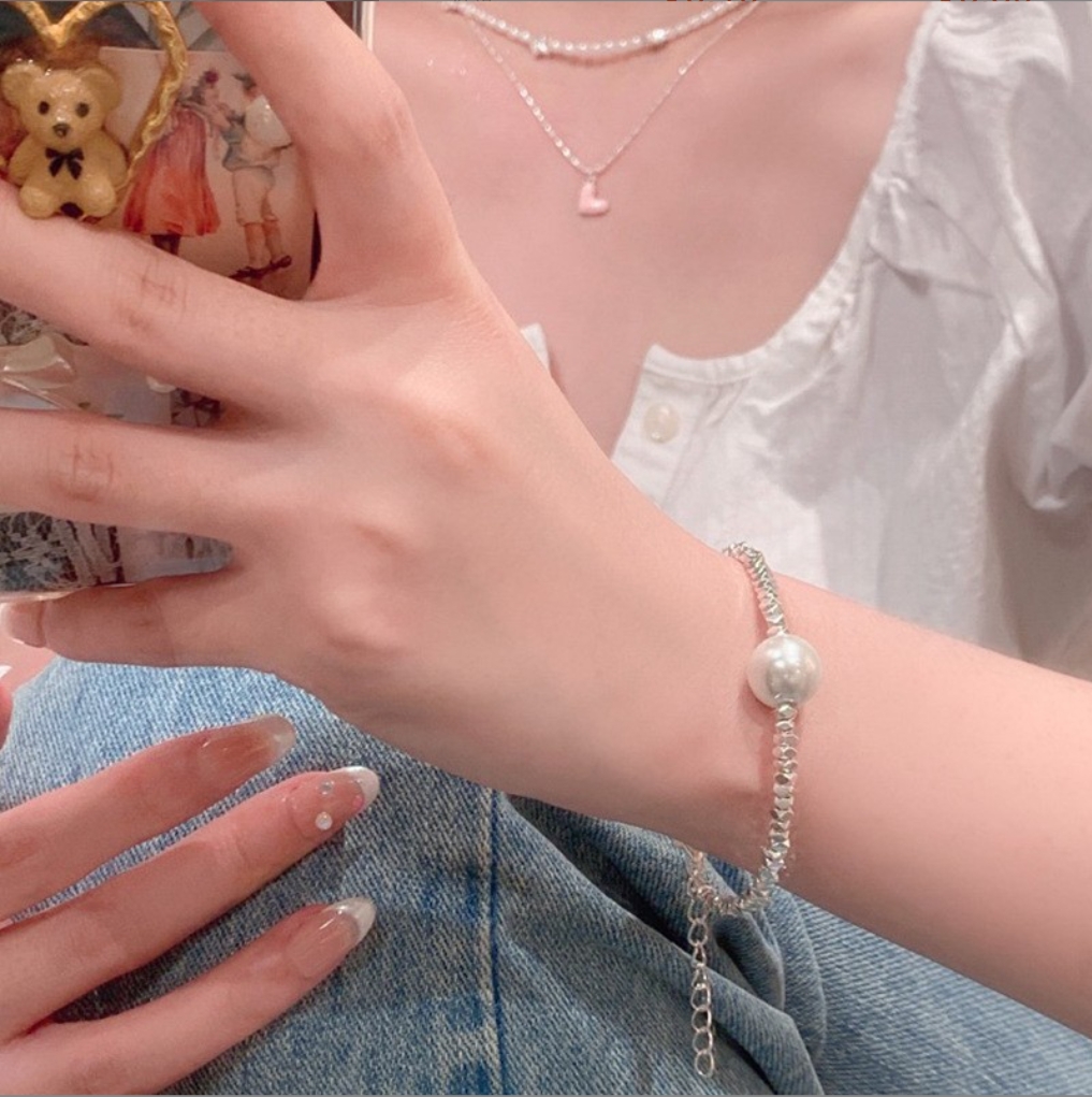 6127（清沧）镀银单珠气质手链粗款首饰