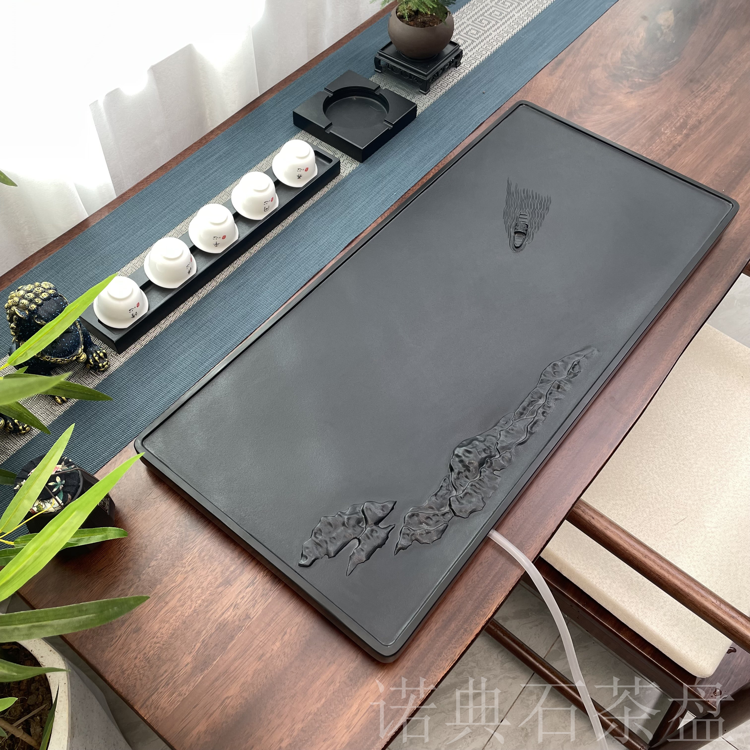 江船手工乌金石茶盘现代简约大气家用办公天然石头茶具功夫茶轻奢