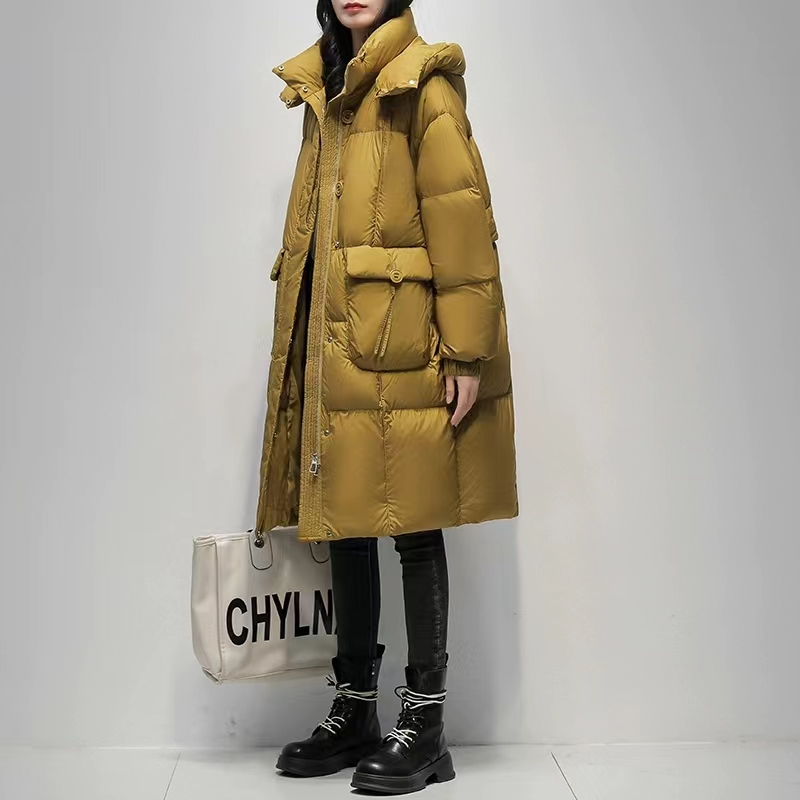 《国标白鸭绒》中长款过膝羽绒服女韩版宽松90白鸭绒时尚加厚外套