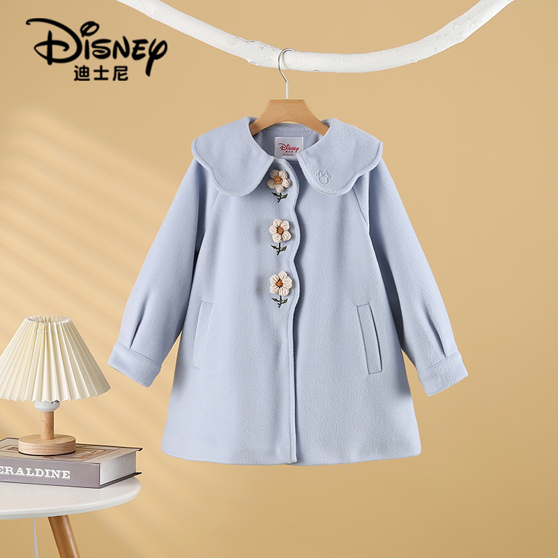 【XZ高2】Disney/迪士尼女童冬季花卉呢子大衣翻领外套XCW4SJ281