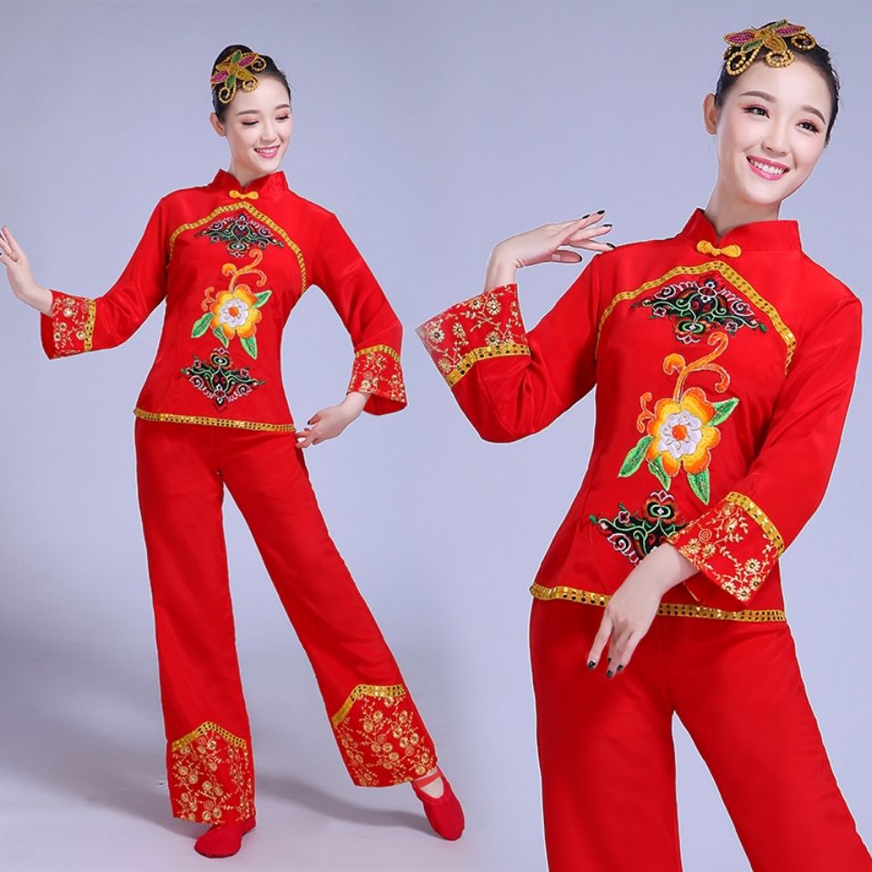 2022新款2020新款秧歌服女古典舞蹈演出服腰鼓表演成人扇子舞广