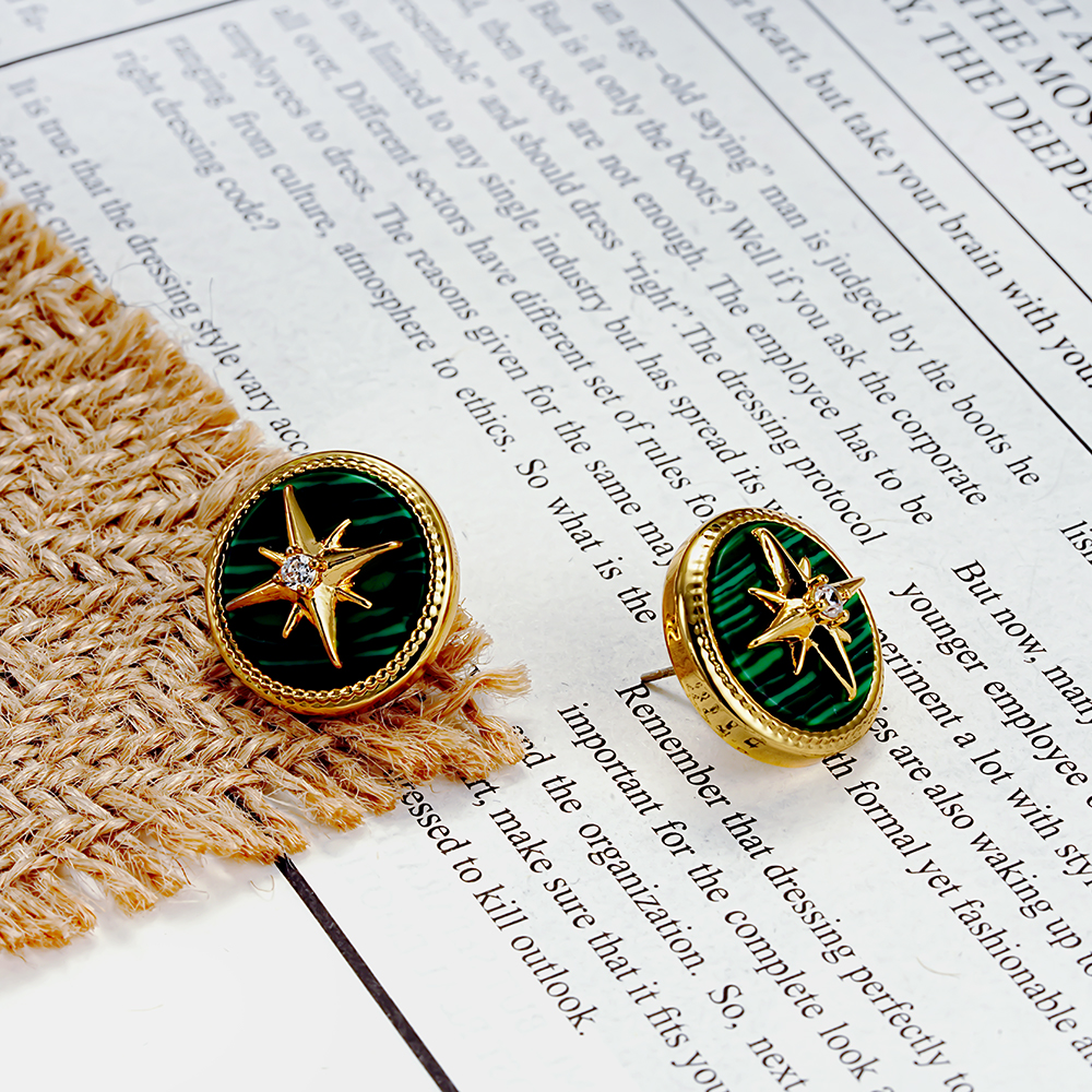 铜合金耳饰 罗盘八芒星气质精致百搭简约小众时尚经典耳钉【6172】