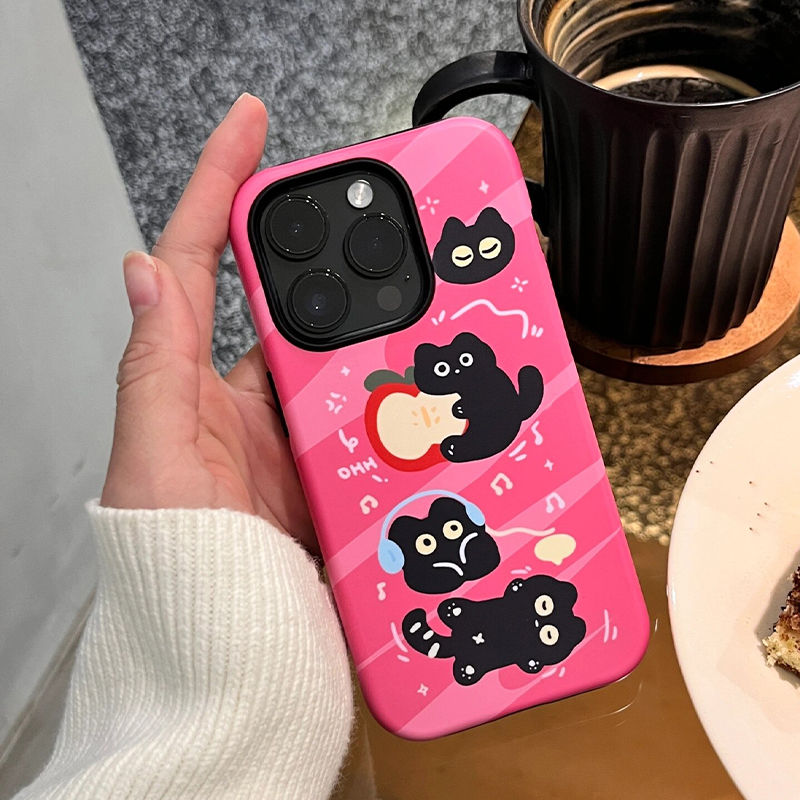 耳机黑猫苹果14手机壳iPhone13promax卡通12轻奢11防摔15plus硬78