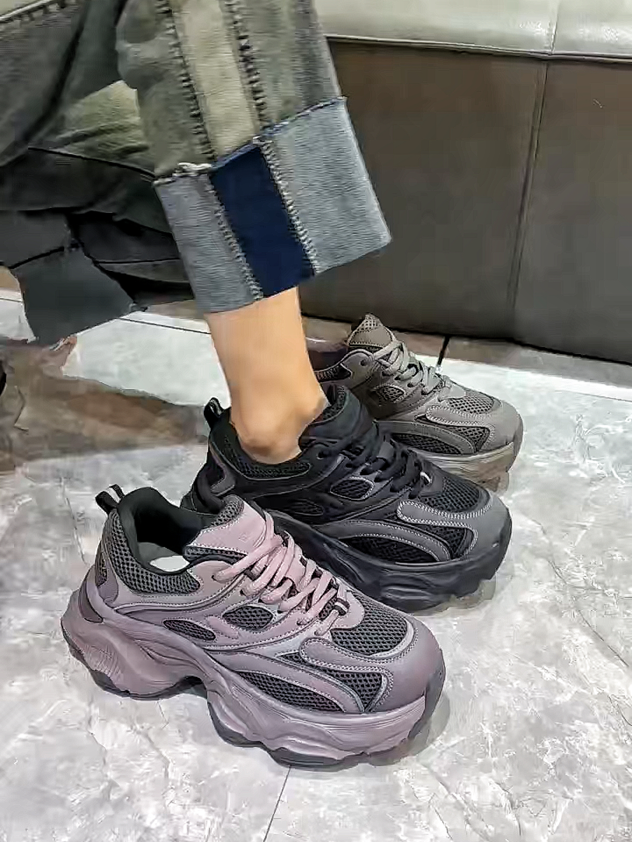 【精选女鞋】W010小怪兽网红时尚百搭厚底女士透气潮流ins韩版网面