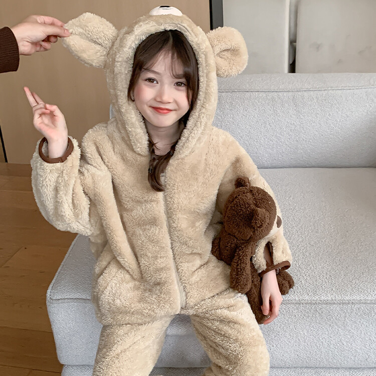 加厚女童法兰绒睡衣秋冬款2023新款冬季儿童女大孩冬装外穿家居服
