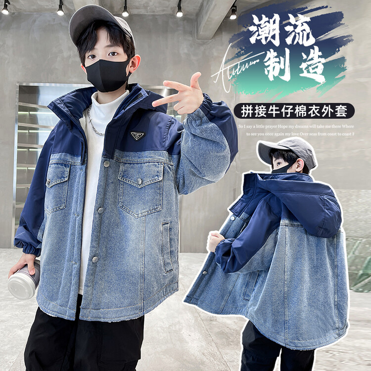 潮流儿童装男童冬装加绒外套新款中大童秋冬款加厚牛仔冬季洋气潮