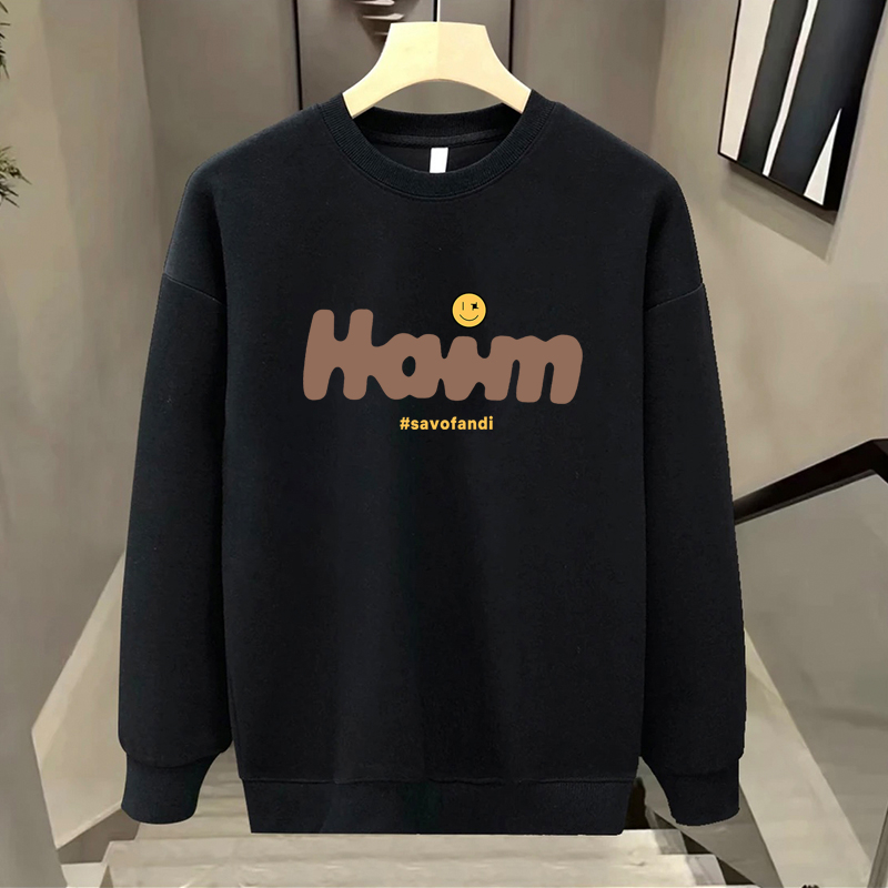 高档欧货圆领卫衣男秋冬季潮流时尚上衣打底百搭长袖t恤品质男装